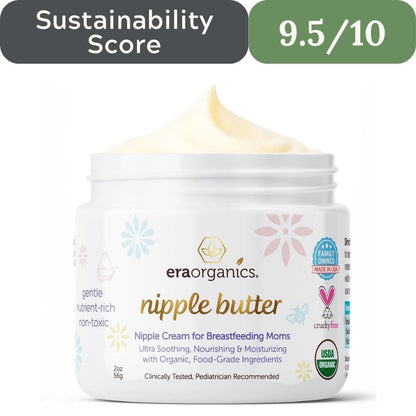 Jar of era organics nipple butter with sustainability score displayed