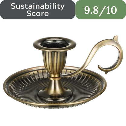 Vintage Chamberstick Holder: Durable Metal Candlestick with Handle, Zero-Plastic Home Décor