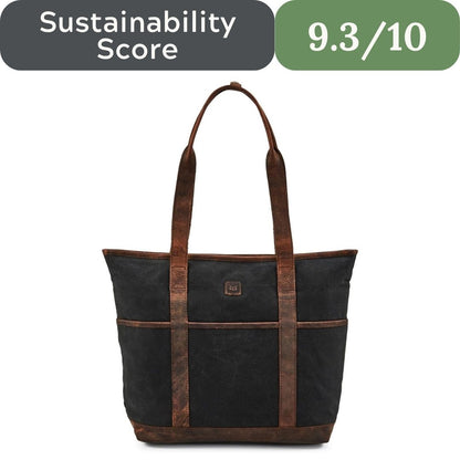 Wise Owl 16oz Waxed Cotton Canvas & Crazy Horse Leather Tote Bag