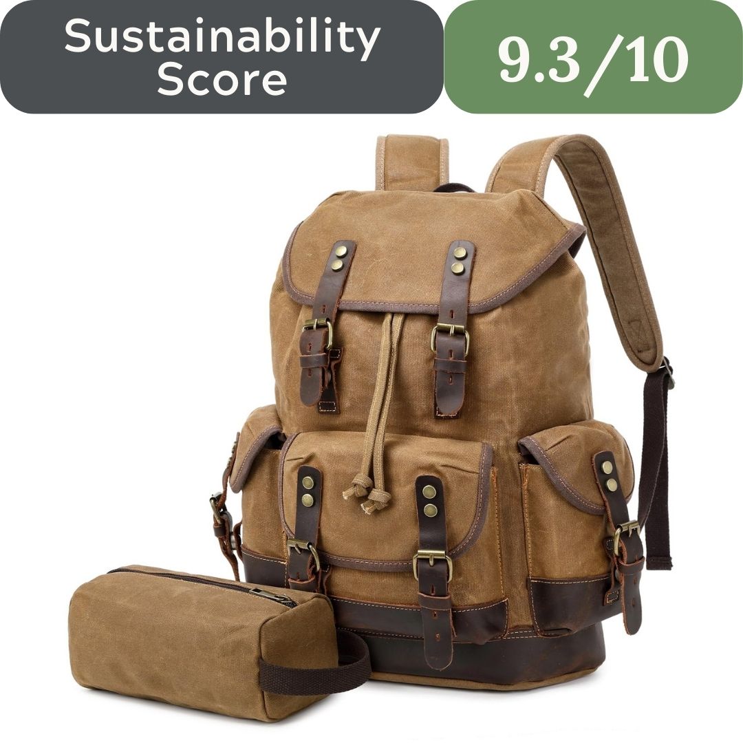 Wogarl Vintage Waxed Canvas & Genuine Crazy Horse Leather Backpack