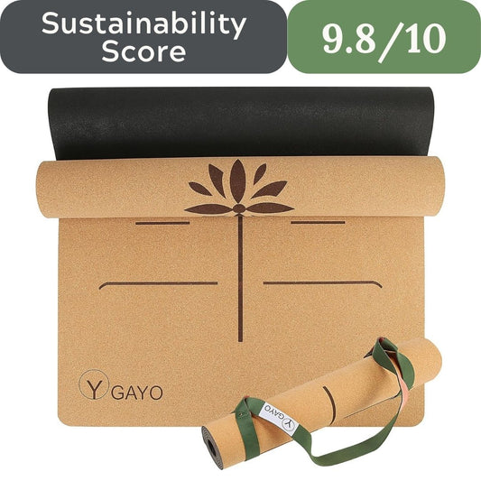 Y O Gayo Premium Yoga Cork Mat: Natural Tree Rubber Base