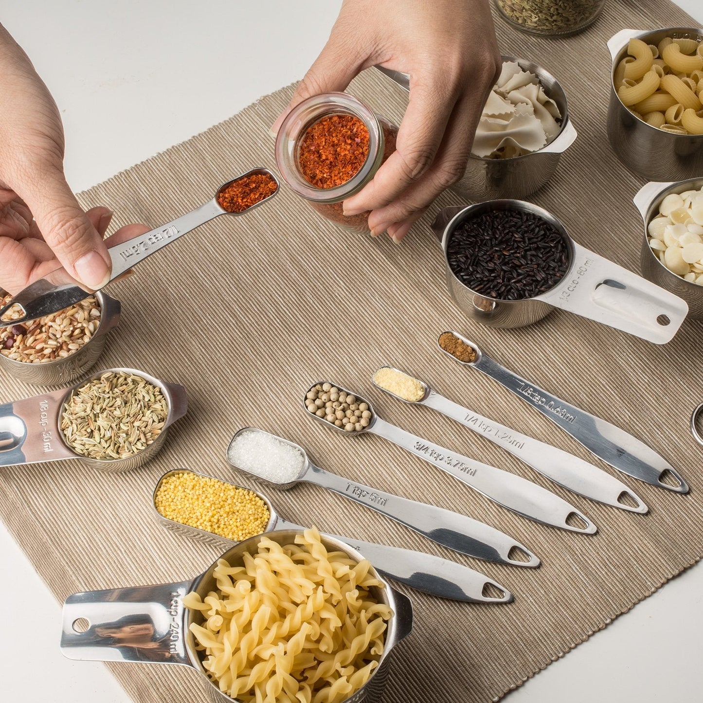 ALLWIN - HOUSEWARE: 13 - piece Measuring Cups and Spoons Set, 18/8 Stainless Steel, with Ring Connector - The Tribalist