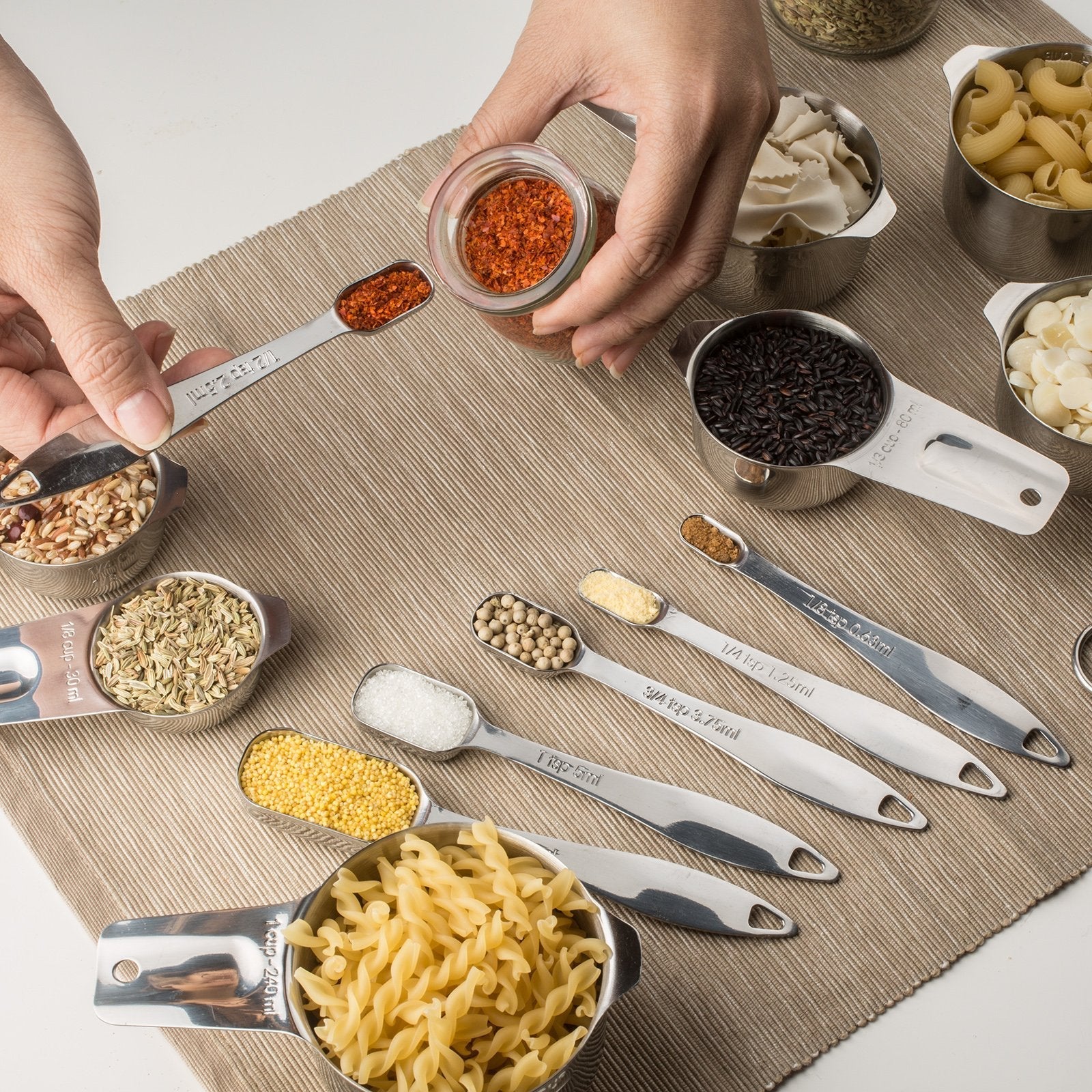 ALLWIN - HOUSEWARE: 13 - piece Measuring Cups and Spoons Set, 18/8 Stainless Steel, with Ring Connector - The Tribalist