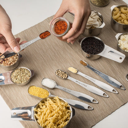 ALLWIN - HOUSEWARE: 13 - piece Measuring Cups and Spoons Set, 18/8 Stainless Steel, with Ring Connector - The Tribalist