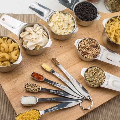 ALLWIN - HOUSEWARE: 13 - piece Measuring Cups and Spoons Set, 18/8 Stainless Steel, with Ring Connector - The Tribalist