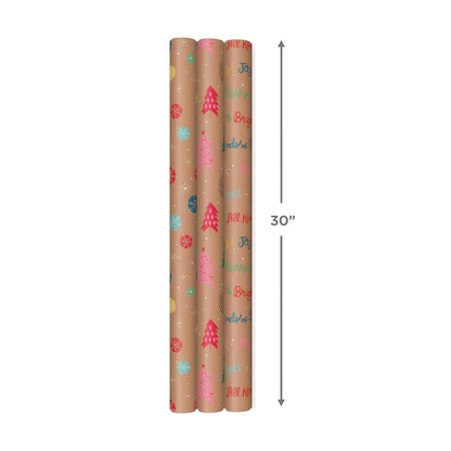 Hallmark: Christmas Wrapping Paper - Recyclable Kraft Paper, 30" Wide by 12' Long (Pack of 3) - The Tribalist