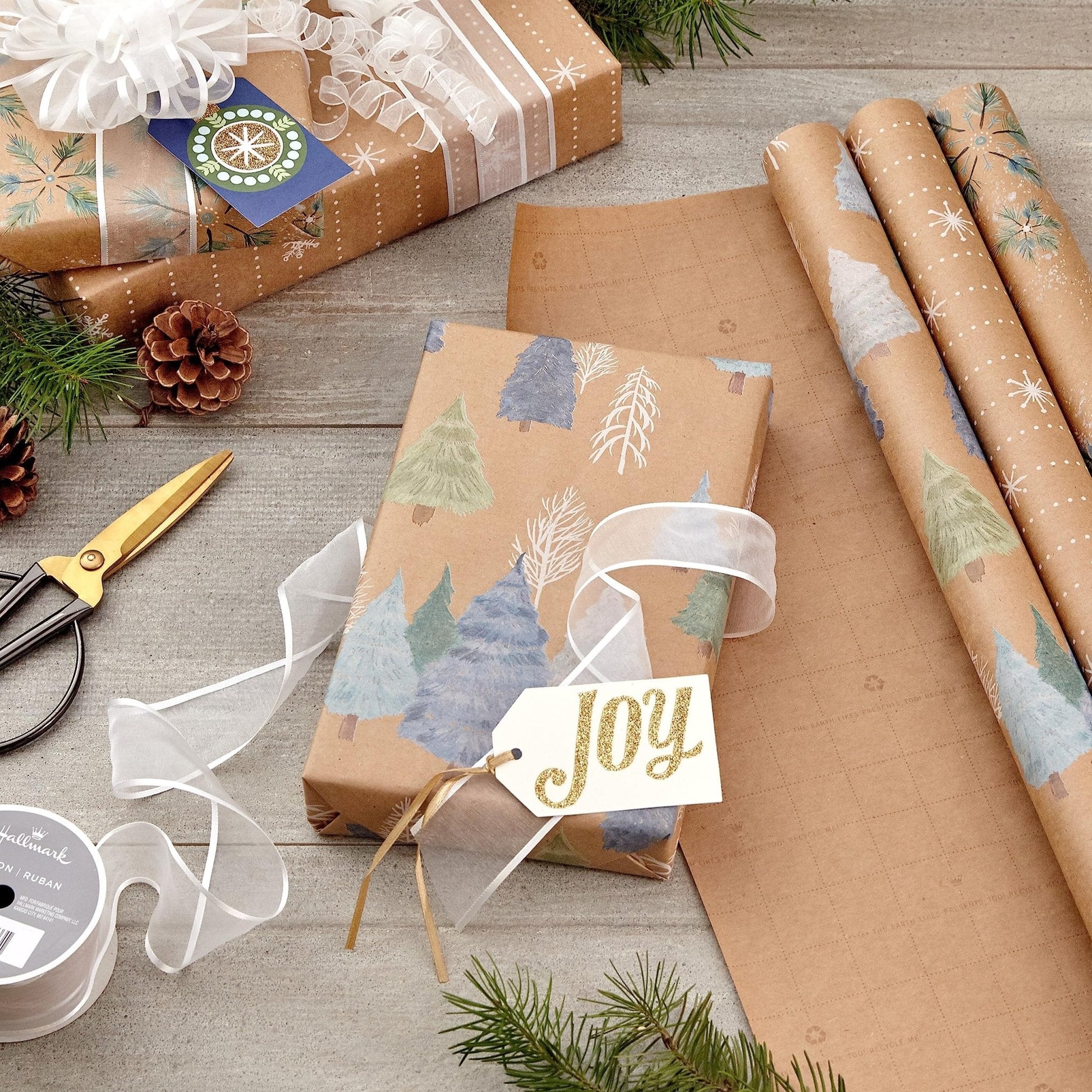 Hallmark: Christmas Wrapping Paper - Recyclable Kraft Paper, 30" Wide by 12' Long (Pack of 3) - The Tribalist