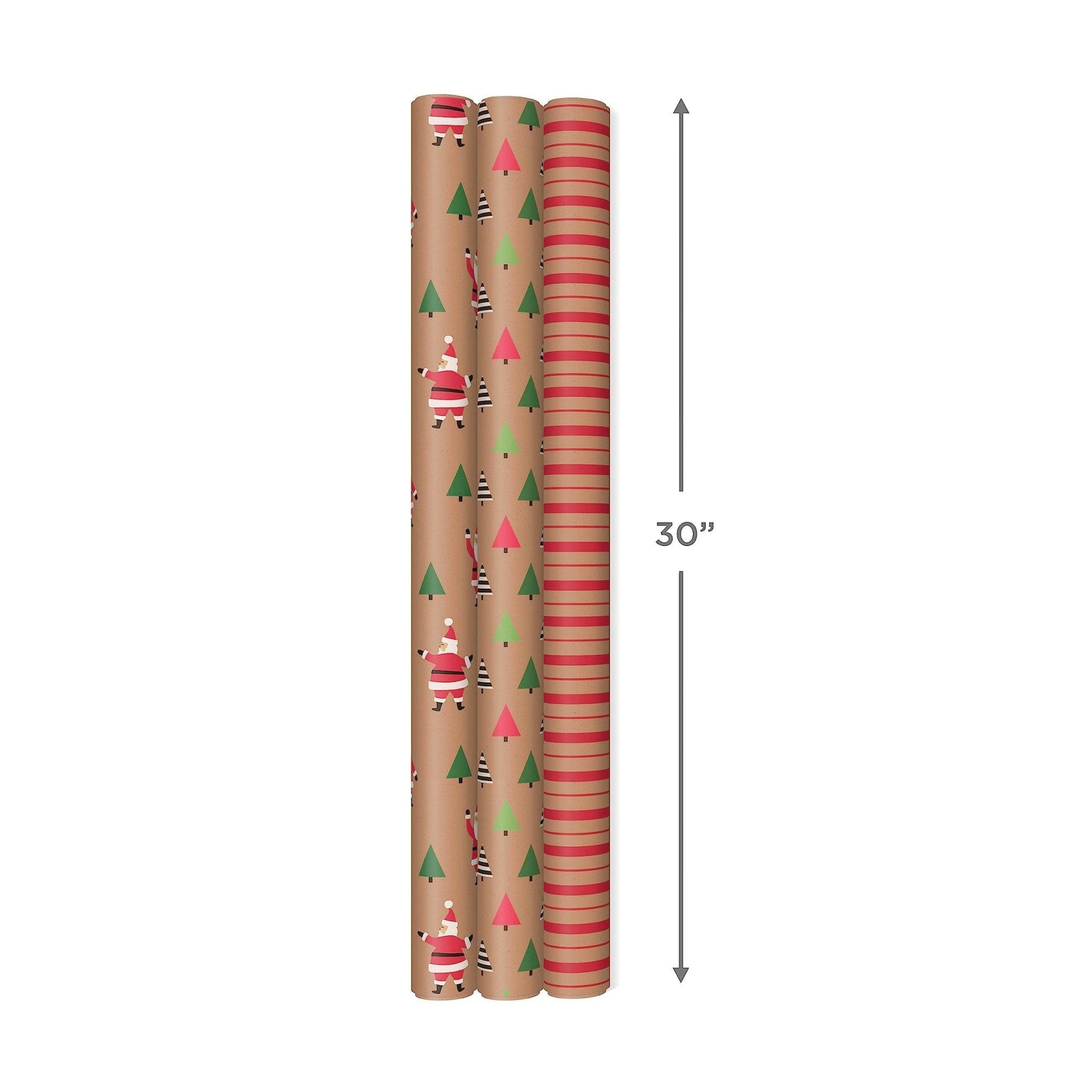 Hallmark: Christmas Wrapping Paper - Recyclable Kraft Paper, 30" Wide by 12' Long (Pack of 3) - The Tribalist