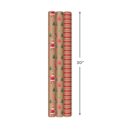 Hallmark: Christmas Wrapping Paper - Recyclable Kraft Paper, 30" Wide by 12' Long (Pack of 3) - The Tribalist