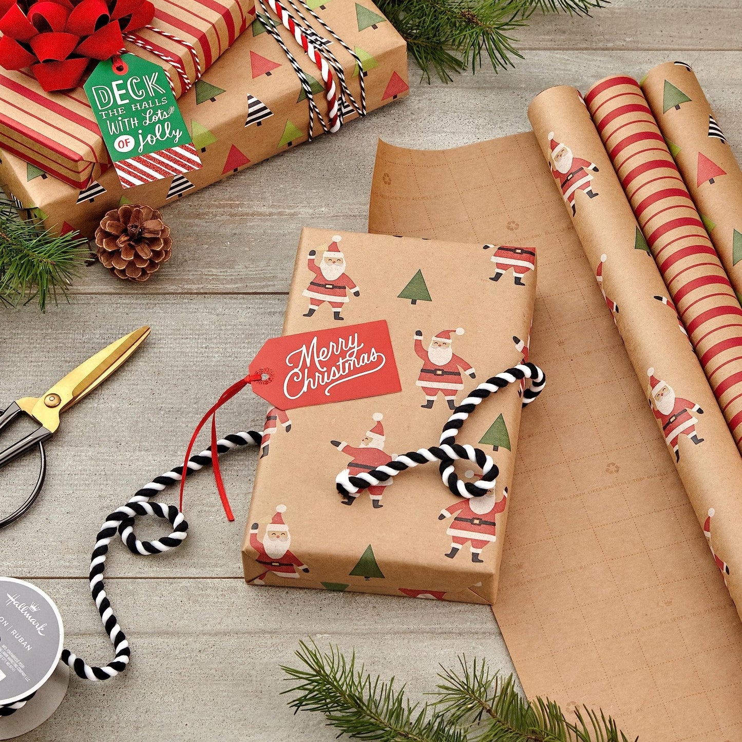 Hallmark: Christmas Wrapping Paper - Recyclable Kraft Paper, 30" Wide by 12' Long (Pack of 3) - The Tribalist